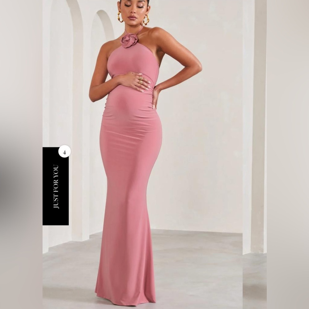 Elegant Pink Halter Maxi Dress